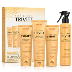 Kit Shampoo + Condicionador + Hidratação + Fluido Escova- Protetor Térmico Trivitt - Faça Em Casa