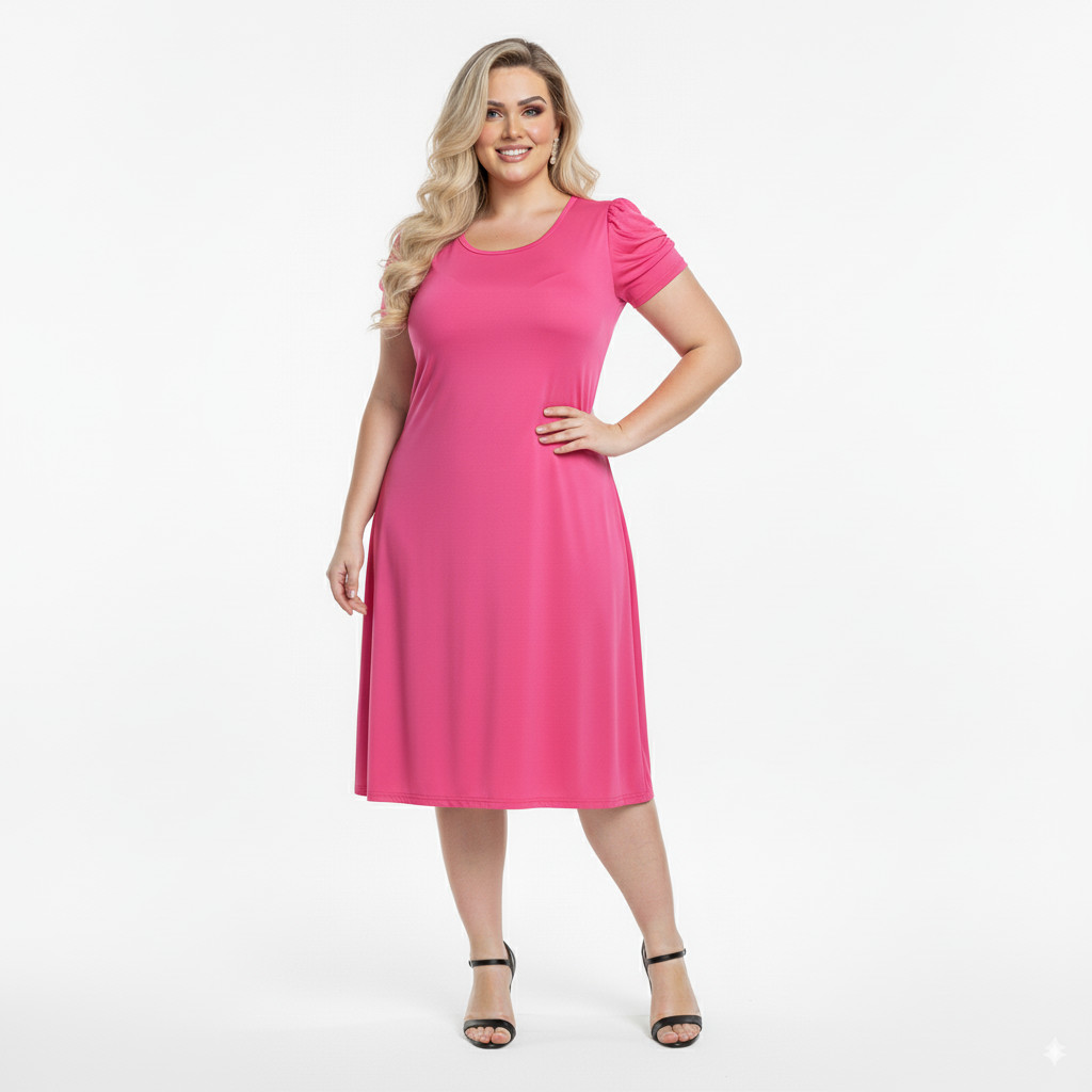 Vestido de manga soltinho larguinho leve Tamanho único modinha Liso Confortável