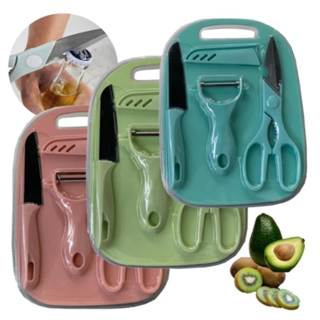 Kit Facas Tesoura Descascador Tábua Coloridos de Cozinha Aço Inoxidável 04 Peças-XLH em Oferta na Shopee