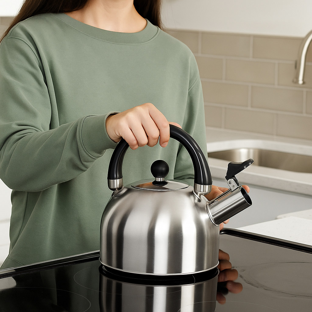 Chaleira Inox 2 Litros Com Tampa E Apito Fervedor Água Cozinha Fogão Chá Café Ferve Rápido