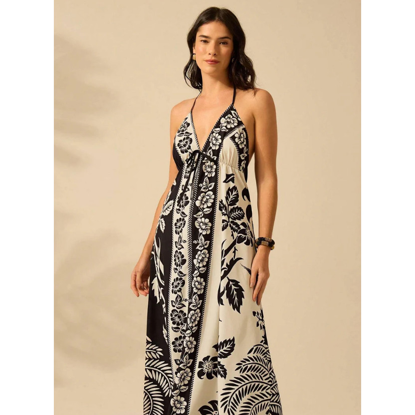 Vestido de Praia de Verão Casual com Estampa de Flores Estilo Boêmio Tropical, Alças Finas e Cordão para Mulheres em Oferta na Shopee