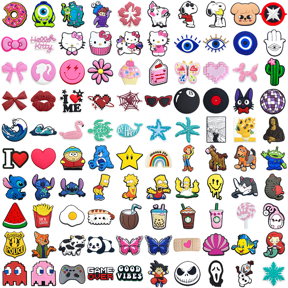 MEIDJ Encantos Para Sapatos 100 Decorações Animais De Desenho Animado Flores Oceano Comida Olho Padrão Acessórios