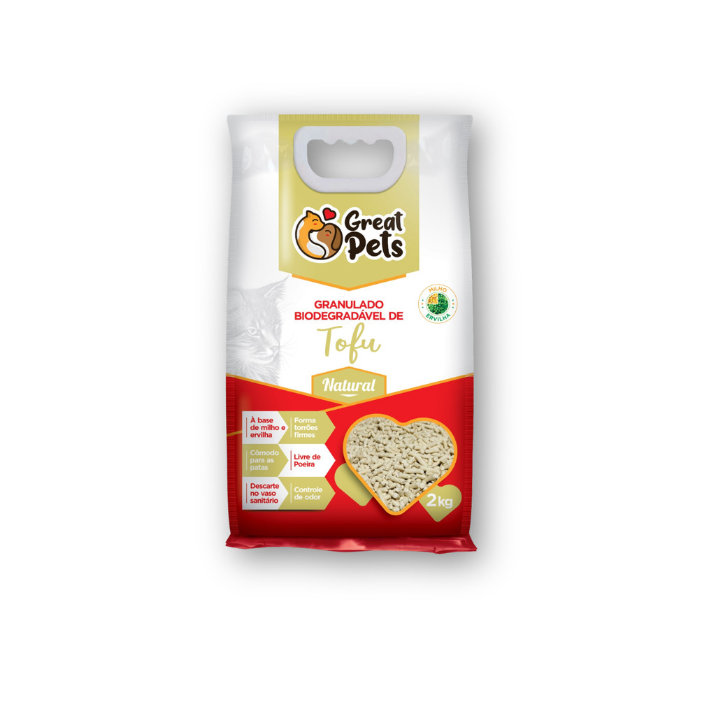 Areia Tofu Great Pets Biodegradável Gato Natural 2kg e kit 4 kg