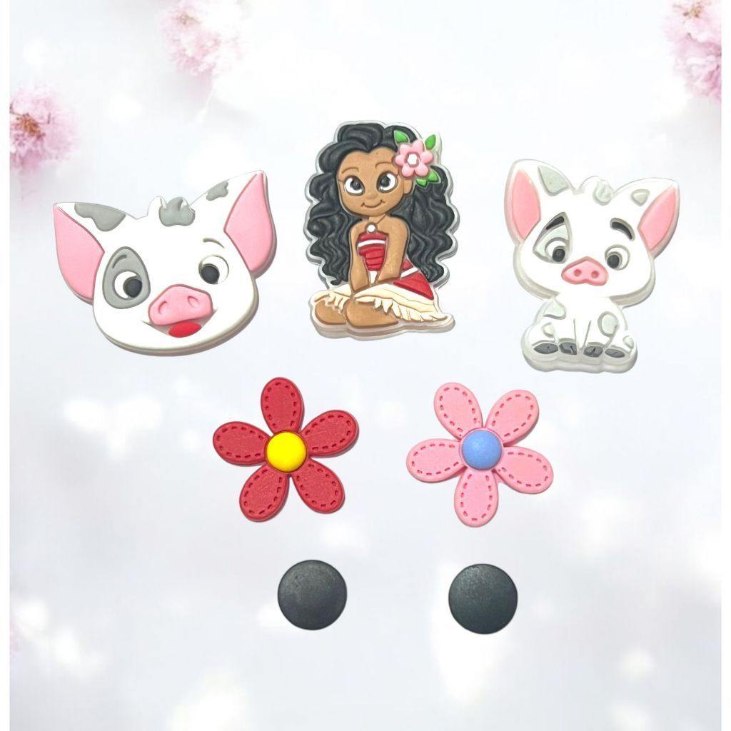 Kit 5 Pins Bottons Moana Porquinhos para Sandálias e Babuches Acessórios Divertidos Artesanato DIY