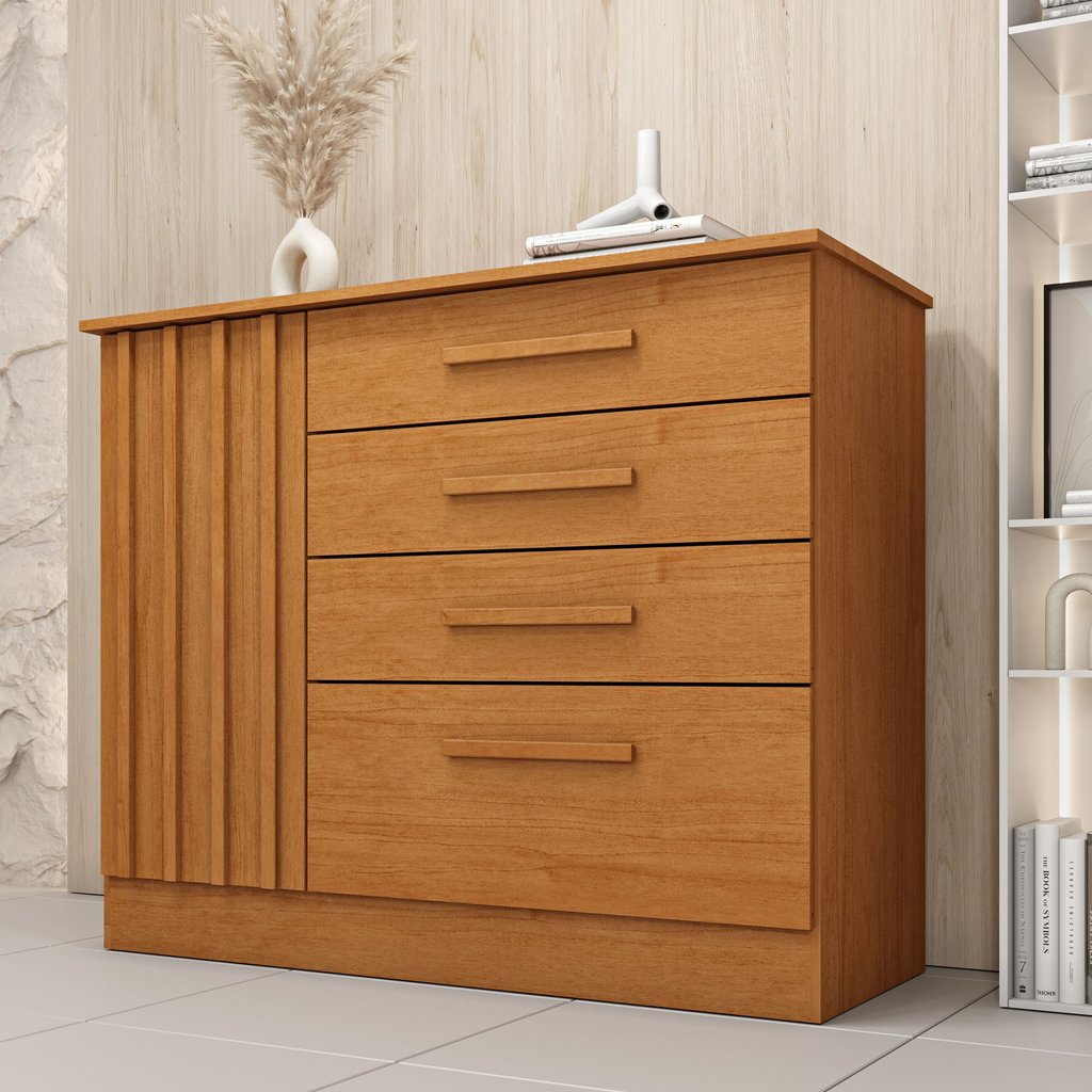 Cômoda 4 Gavetas 104cm Ripada Nova York Cinamomo/Cinamomo em Oferta na Shopee