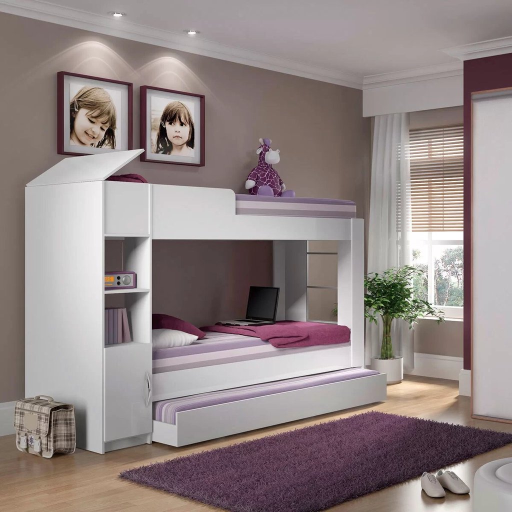 Treliche Solteiro com Baú e Prateleiras  Branco em Oferta na Shopee