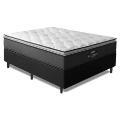 Cama Box Casal Colchão Molas Ensacadas Pillow Maximus 138x188x62cm Cinza / Preto Gazin