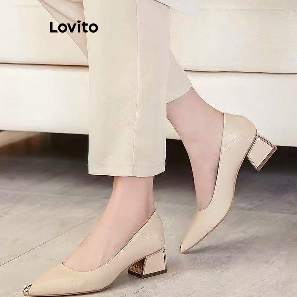 Detalhes do Lovito Salto Sofisticado e Confortável Bloco Pontiagudo Versátil para Mulheres LFA58254