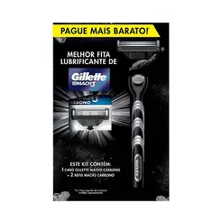 Kit Gillette Mach3 Carbono 1 Aparelho Gillette Mach3 Carbono + 2 Refis