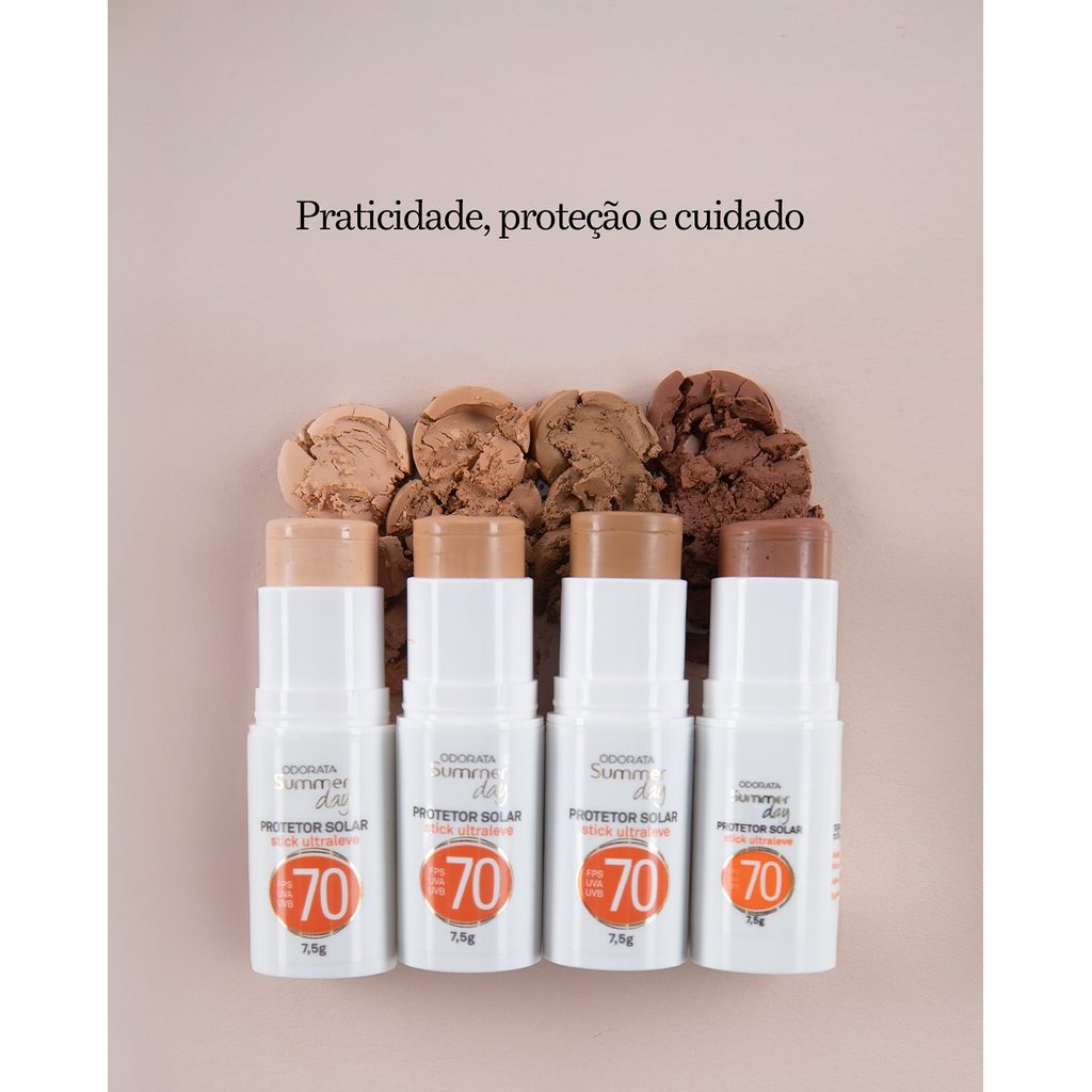 Protetor Solar Stick com Cor FPS 70 Odorata Summer Day 7,5g Todos os Tipos de Pele