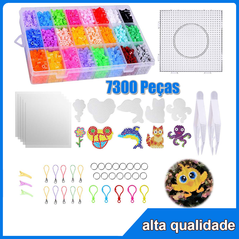 Miçanga Hama Bead Perler 24 Cores 7300peças Pegboard Grande  papel manteiga Pinça guia
