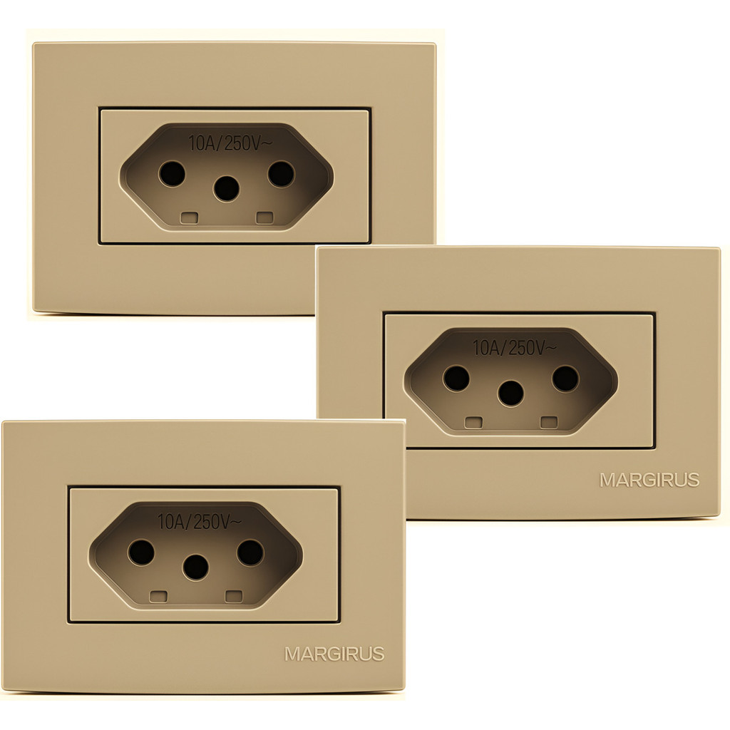 Kit 3x Tomada Móvel 10a Margirius Embutir Painel Planejado