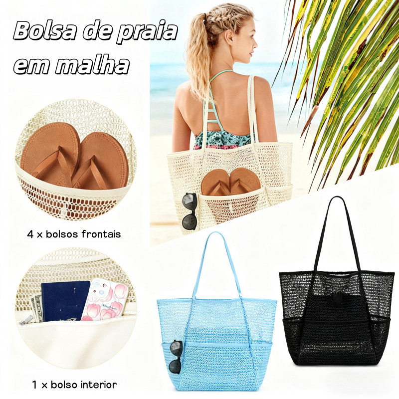 Bolsa de Praia de Malha Leve Dobravel（23L） - Ideal para Mulheres, Férias, Praia, Piscina e Viagens