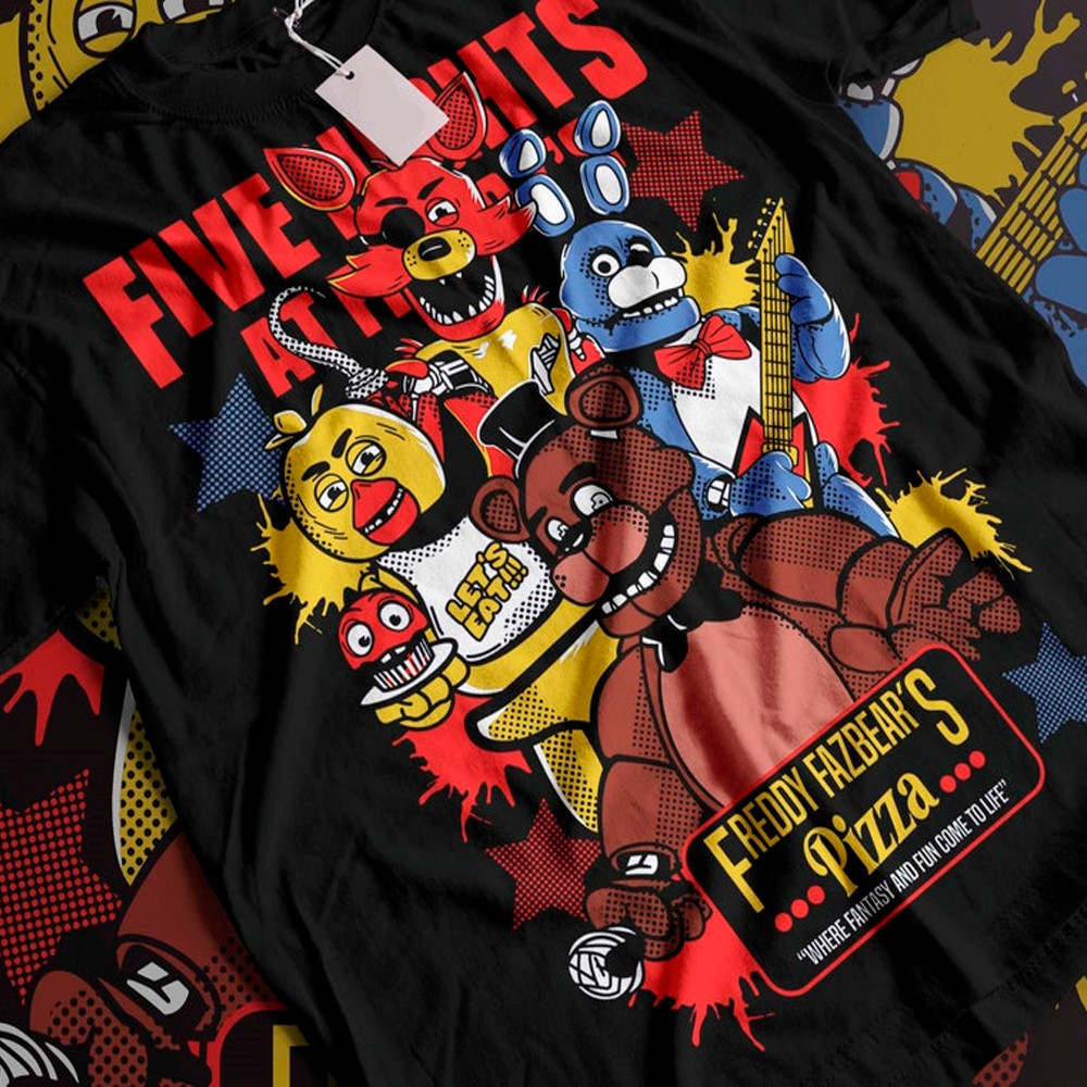 Camiseta Basica Algodao Five Nights At Freddy Fazbears Pizza Fantasy Cartoon Unissex Moda Tr em Oferta na Shopee
