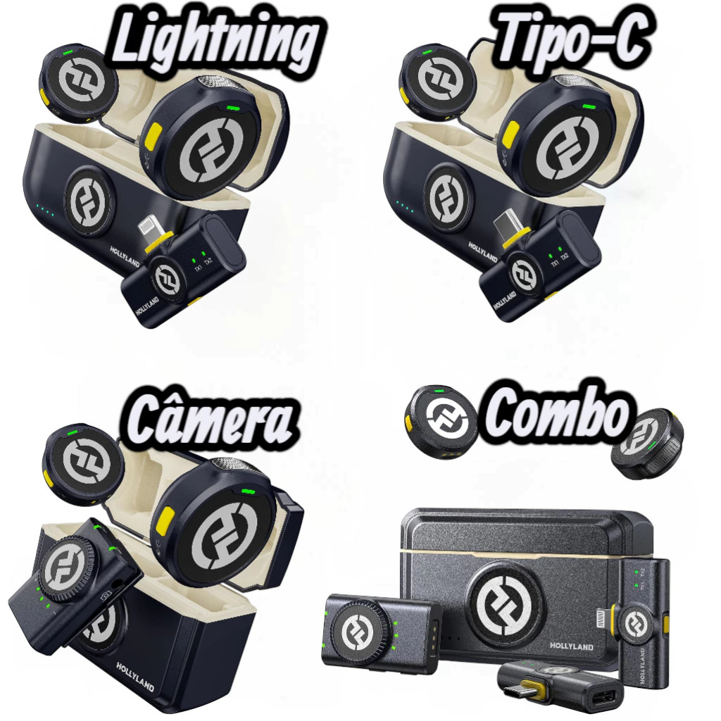 Microfone de Lapela sem fio Hollyland Lark M2 Versão Combo | Câmera | Lightning | Tipo-C USB-C