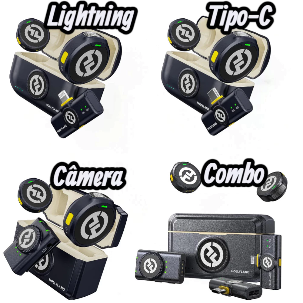Microfone de Lapela sem fio Hollyland Lark M2 Versão Combo | Câmera | Lightning | Tipo-C USB-C