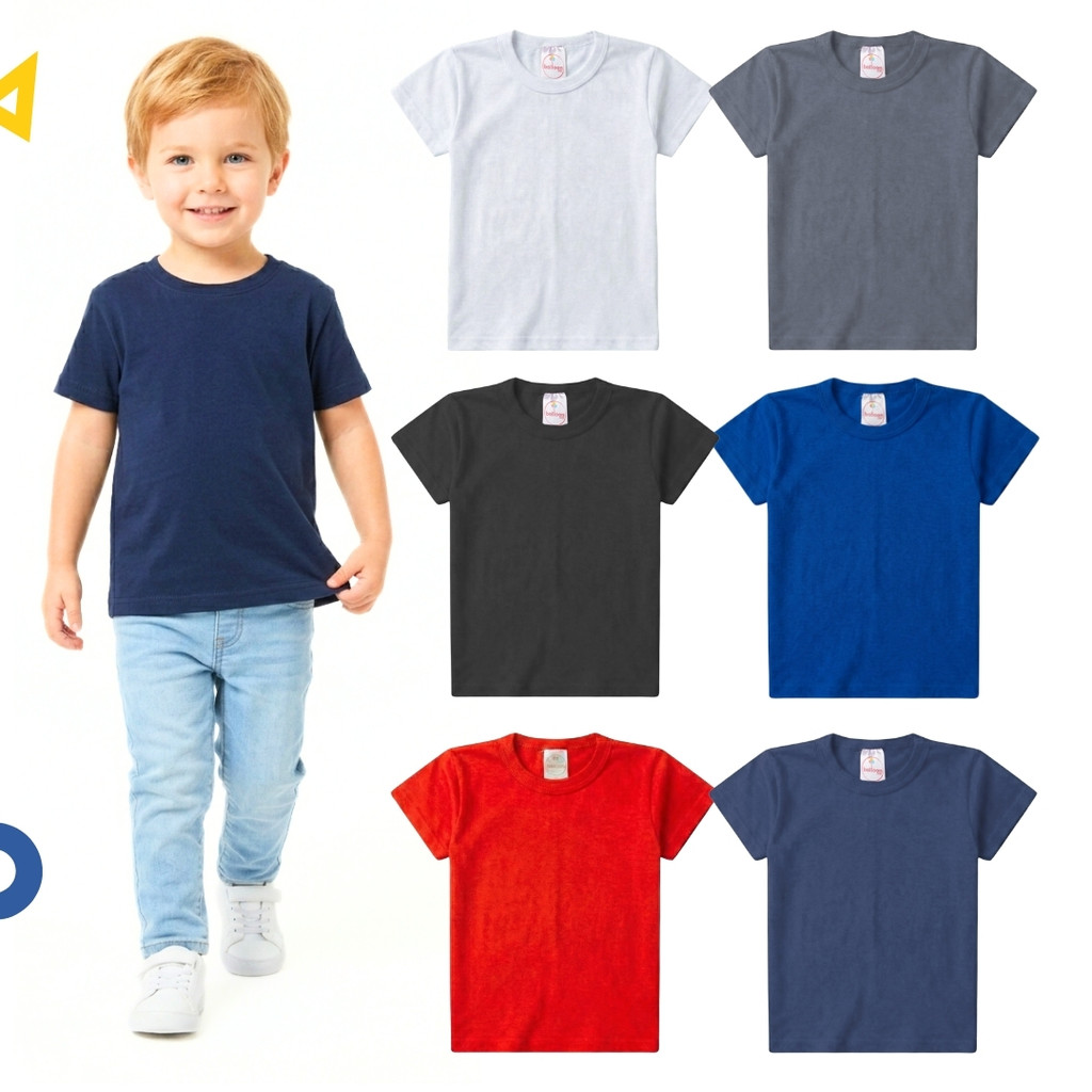 Kit 4 Peças Camisetas Básicas Infantil Lisas Menino Manga Curta Verão