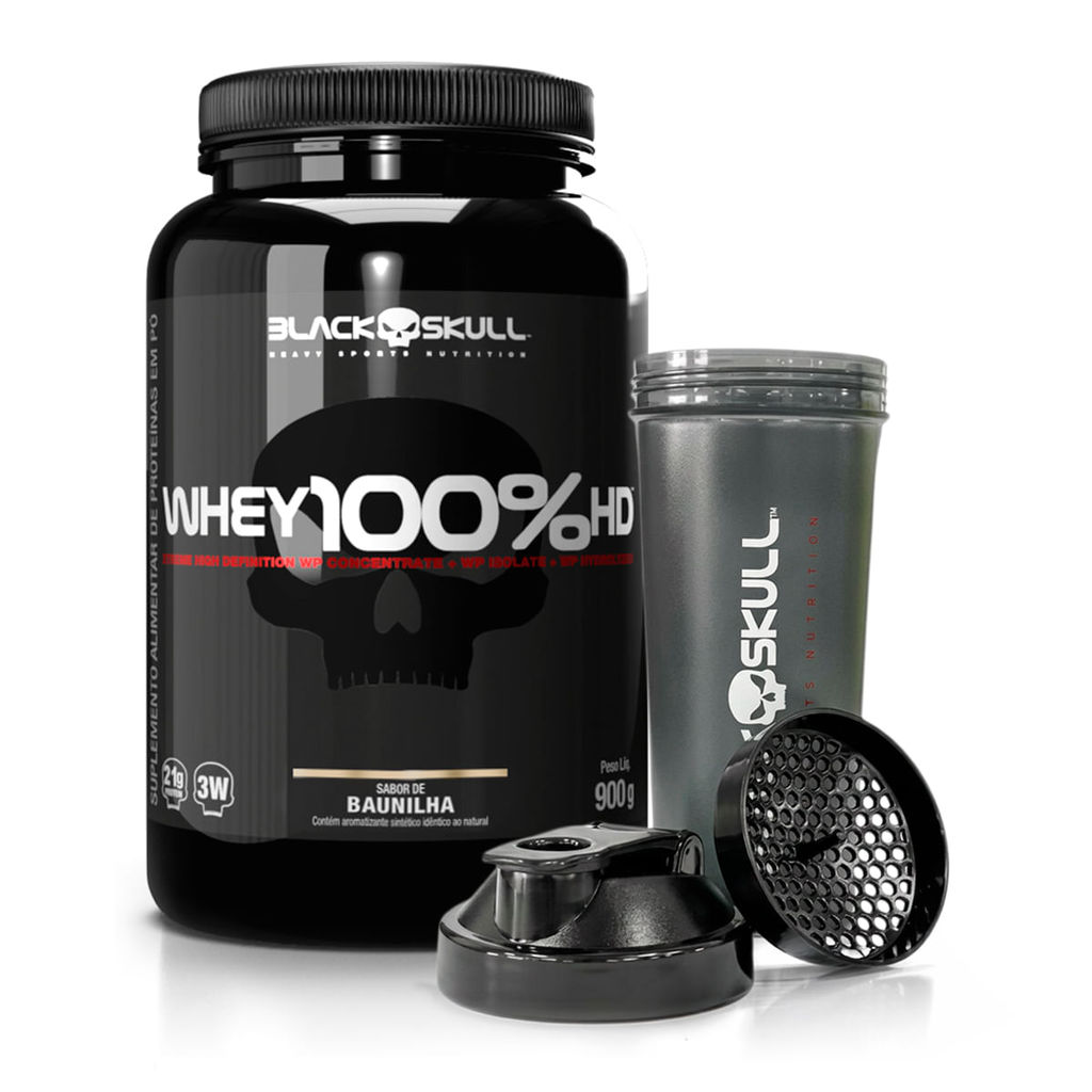 Combo Whey 100% HD 900g + Coqueteleira - Black Skull
