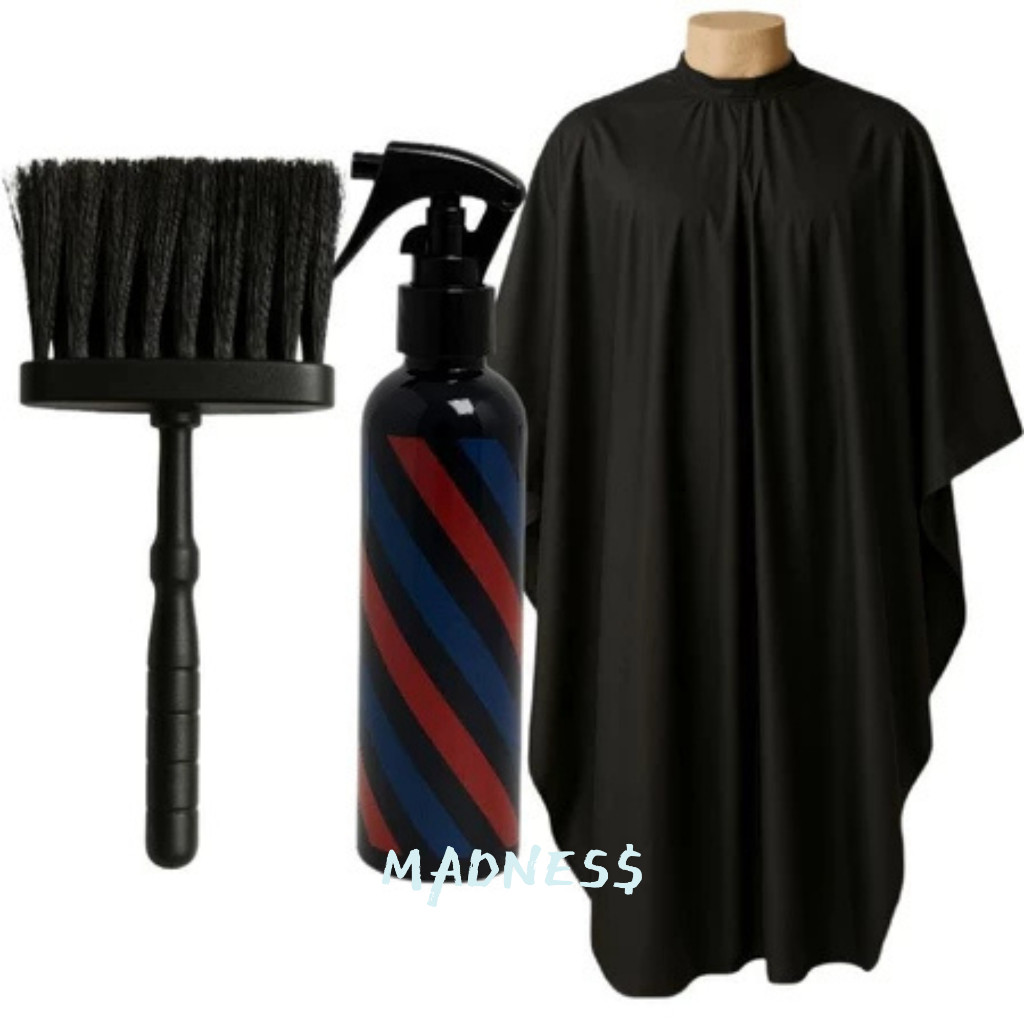 Kit Profissional Barbeiro – Capa de Corte e Acessórios: Espanador e Borrifador