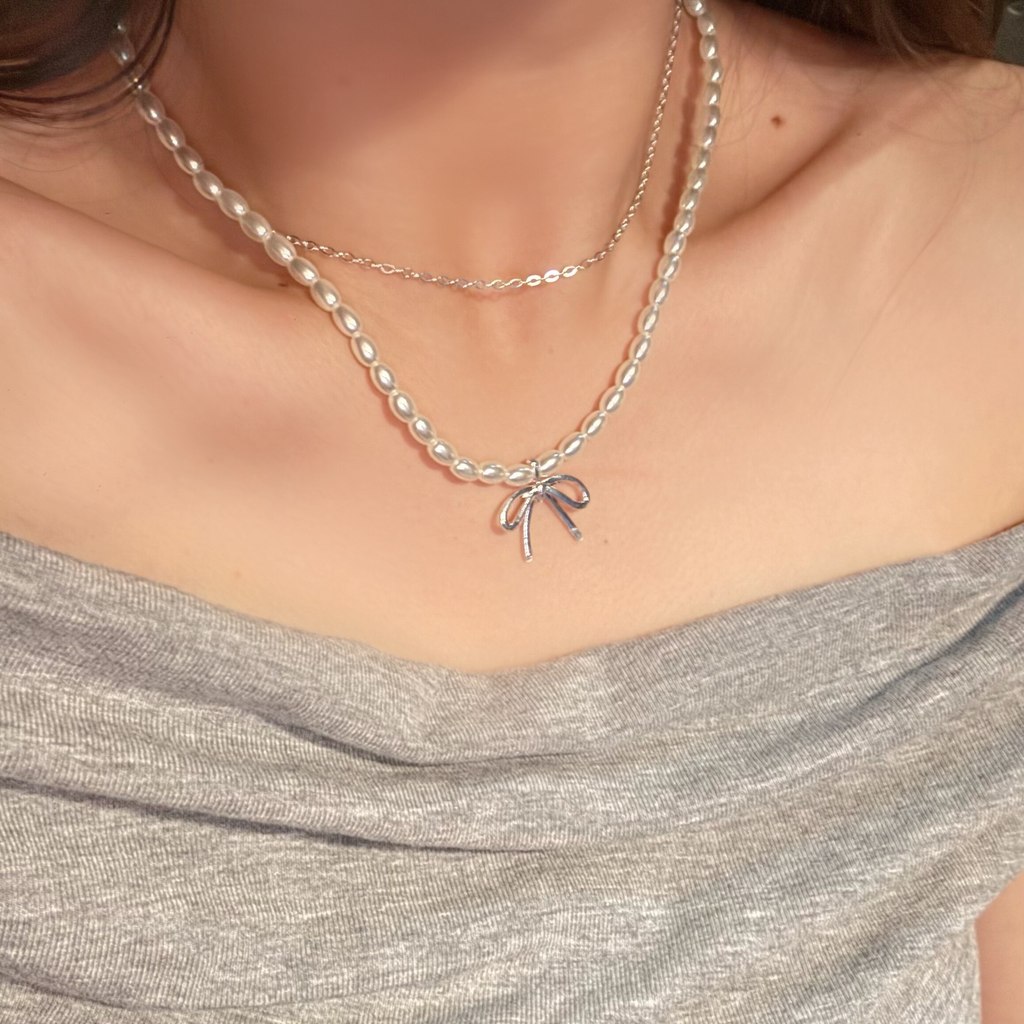 colar femenino colar aço inoxidável Estilo coreano Blogger dupla camada pérola colar feminino arco colar acessórios Hi
