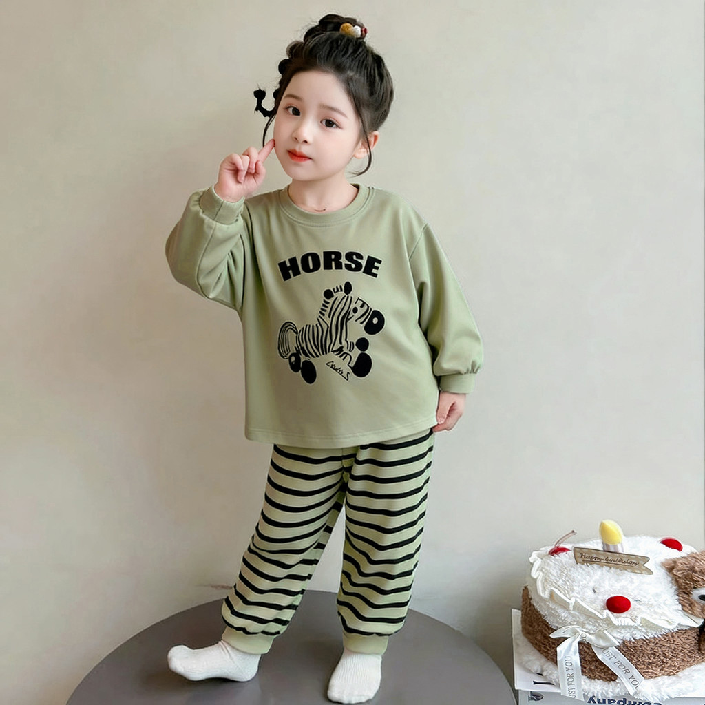 Pijamas infantis classe a algodão puro primavera outono 2026 novo estilo meninas de manga comprida Homewear meninas calç