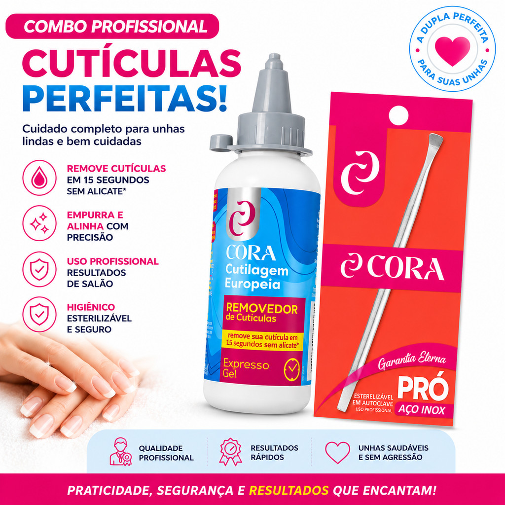 Kit Removedor De Cutículas Sem Alicate Gel Cora  + Espátula Inox Cora