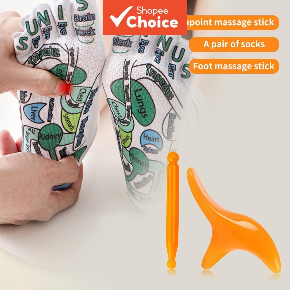 Bastão de Massagem Manual Multifuncional + Meias de Massagem para Pés + Ferramenta de Massagem de Pontos de Acupuntura