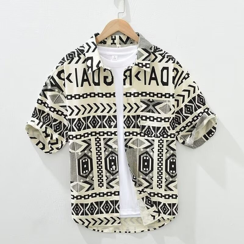 Camisas Masculinas MoveDing , Mangas Curtas , Marcas Da Moda , Estilo Étnico Retrô , Alta Qualidade