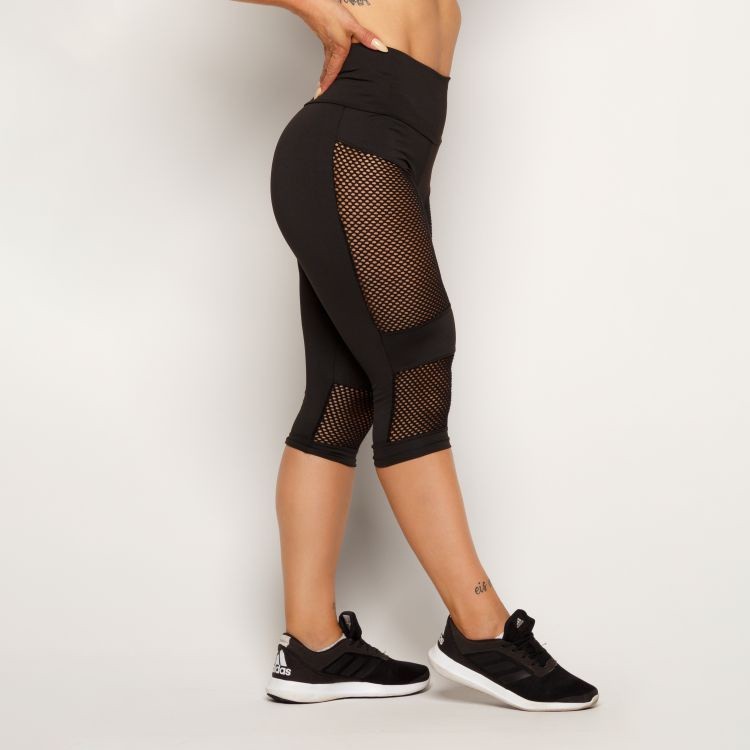 Calça Legging Leg Corsário Fitness Moda Academia Suplex Ginástica Corsário Recorte Tela Barata