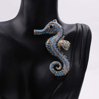 Broche vintage estilo E com um belo cavalo-marinho de strass grande, acessório criativo para roupas e joias UC54