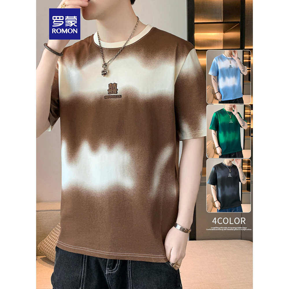 Lomon Camiseta masculina de manga curta de seda gelada verão estilo fino jovem Street Wear estampado gola redonda meia m