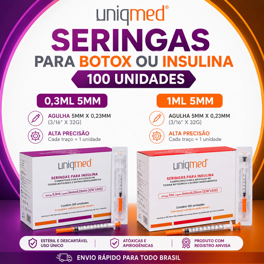 Seringa Insulina BOTOX Toxina Agulha Superfina 0,3ML OU 1ML Uniqmed 32G 5mm — imagem 1