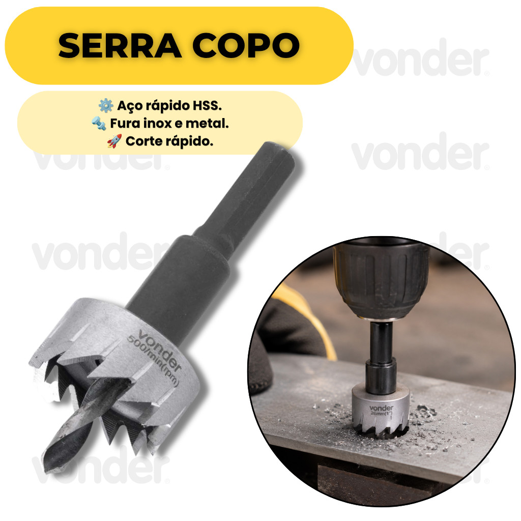 Serra Copo Aço Rápido 25mm Para Inox Metal Chapas HSS Vonder Alta Durabilidade Corte Preciso Furos