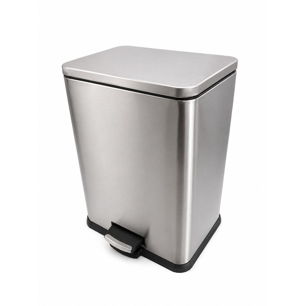 Lixeira Aço Inox Retangular 10/16,7L Cesto Removível Alça Pedal Banheiro Cozinha - Novo Modelo com Tampa de Fechamento