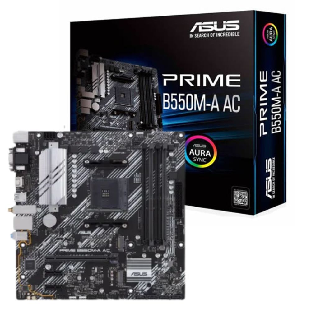 Placa Mãe Asus Prime B550M-A AC WIFI AM4 4xDDR4 HDMI DVI D-SUB M.2 USB 3.2 - 90MB15K0-M0EAY0
