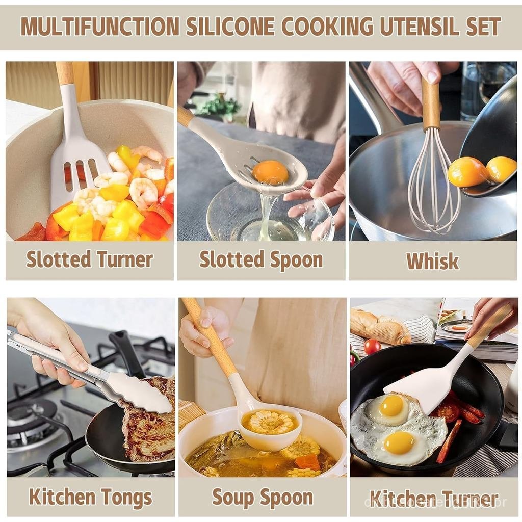 Conjunto de Utensílios de Cozinha Umite Chef, 33 Peças de Utensílios de Cozinha de Silicone Antiaderente com Suporte, Ut