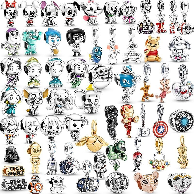 Promoção De Hoje : 925 Prata Berloque Charme Disney Série Minnie Pingente Star Wars Marvel Heróis Contas DIY Pulseira
