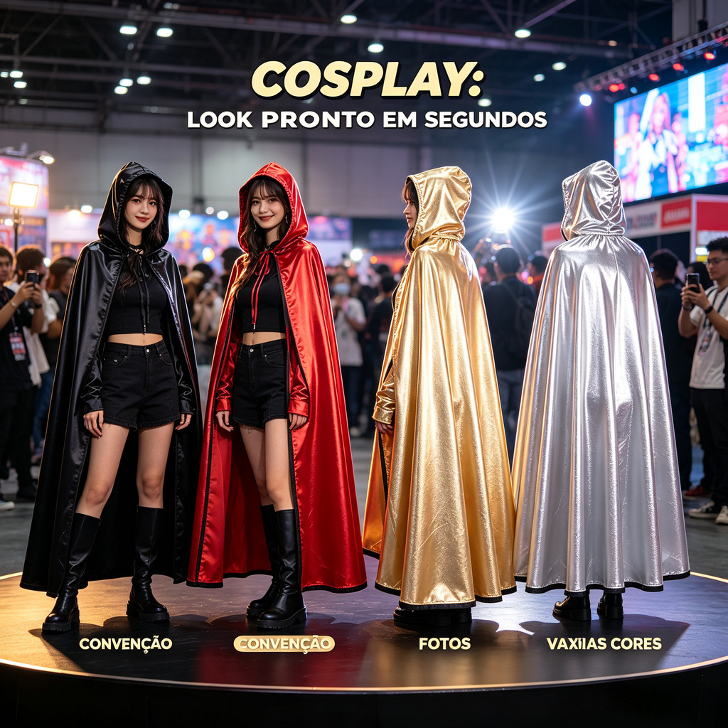 Capa Brilhosa com Capuz Integrado Tecido Brilhante Halloween Carnaval Cosplay Festa Temática-145cm