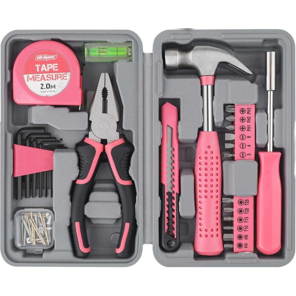 Conjunto de Ferramentas Hi-Spec 25 peças Rosa para Bricolagem Doméstica para Mulheres. Conjunto de Ferramentas Básicas p