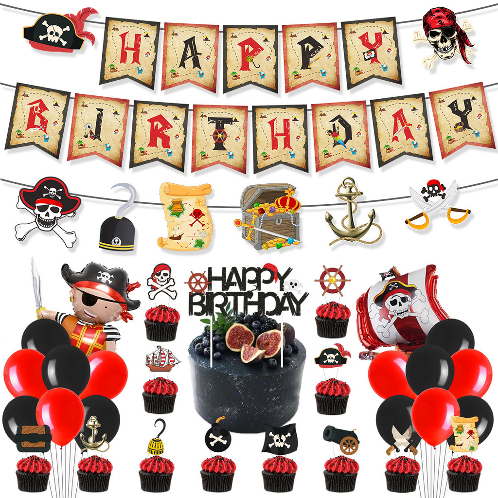 2025 tema pirata festa de aniversário cena decoração puxar bandeira favo de mel decoração balão conjunto personalização 