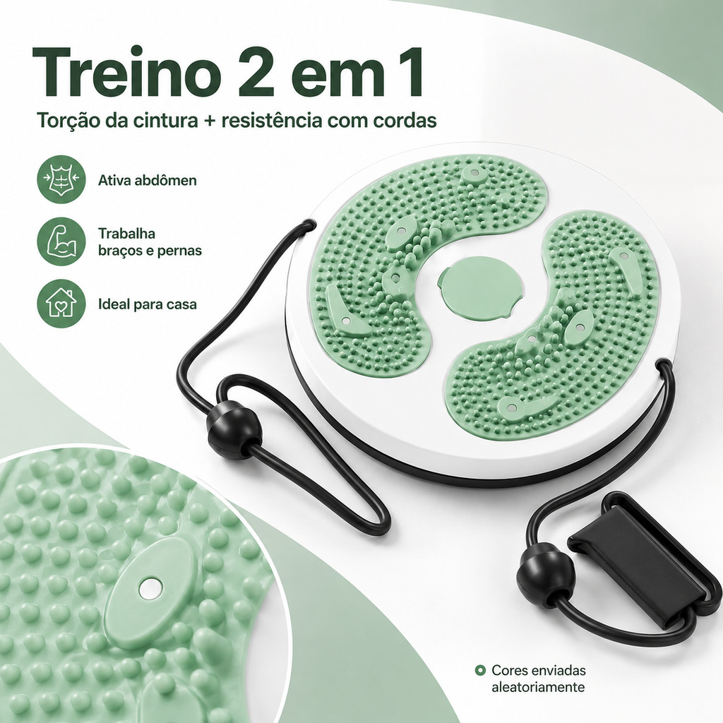 Disco de Torção de Cintura com Corda de Tração - Plataforma Giratória para Massagem nos Pés e Exercício em Casa