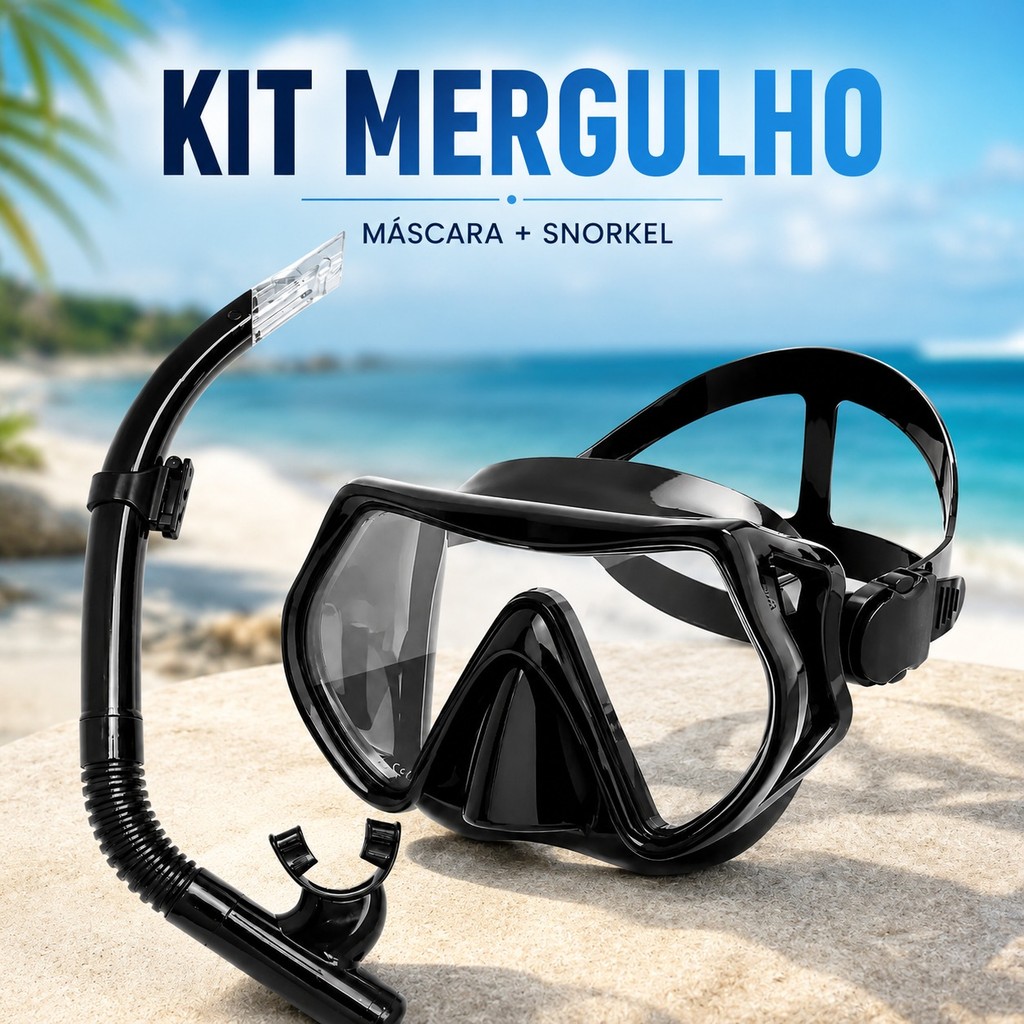 Kit Mergulho Máscara e Snorkel Silicone Vidro Temperado Adulto Respirador Alta Qualidade