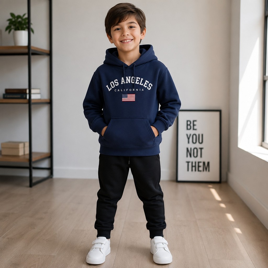 Conjunto Moletom Infantil Masculino Flanelado Blusa com Capuz Calça Inverno Quentinho Confortável