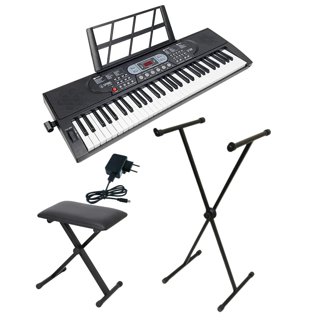 Teclado Cristal Musical 61 Teclas Spring Tc-161MK + Suporte X+ Banco
