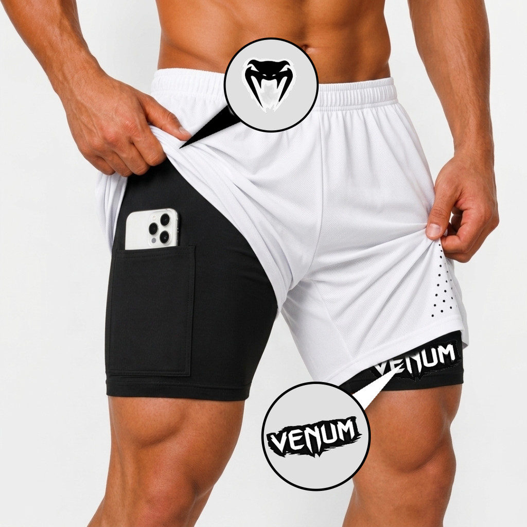 Bermuda Masculina Compressão 2 em 1 Vemon Dry Fit Elastano Academia Corrida Treino Fitness Conforto