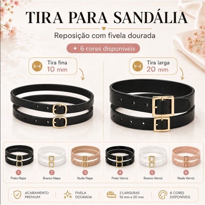 Tira Tornozeleira Alça Feminina para Sandália com Fivela Ajustável Dourada Avulsa Reposição