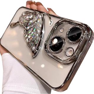 Capa Changjia para iPhone 15 com Glitter e Borboleta 3D, Capa Bonita e Luxuosa com Brilho e Efeito de Líquido Flutuante,