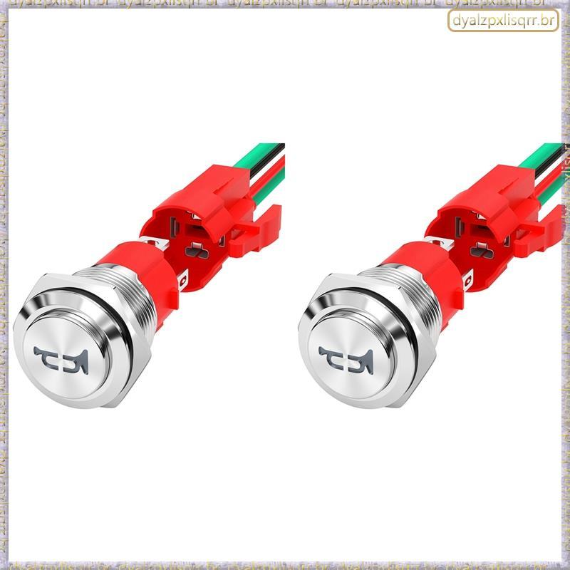 [Fsp] 2X Botão De Buzina 12V 20A Heavy Duty 16MM Interruptor De Metal Alto-Falante LED Momentâneo De Aço Inoxidável