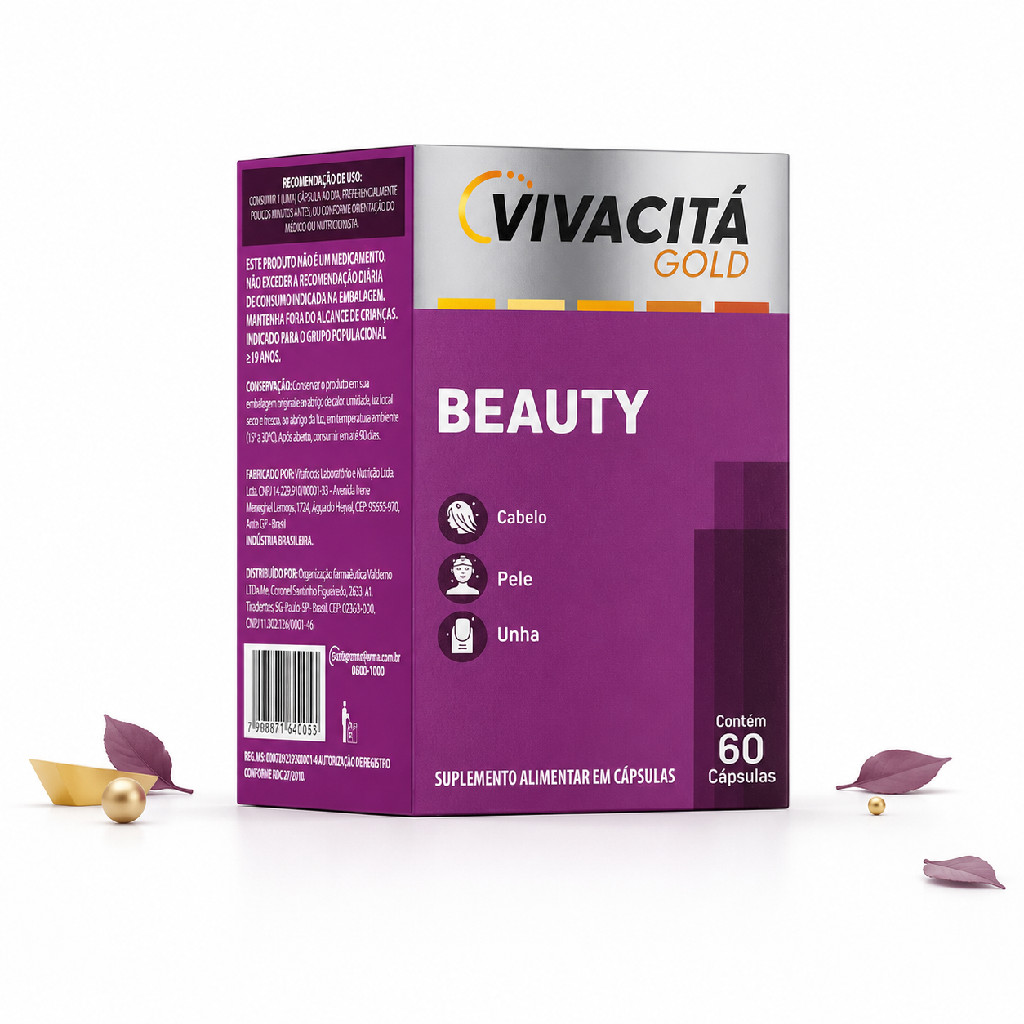 Suplemento Cabelos e Unhas Beauty Vivacitá Gold 60 Cápsulas