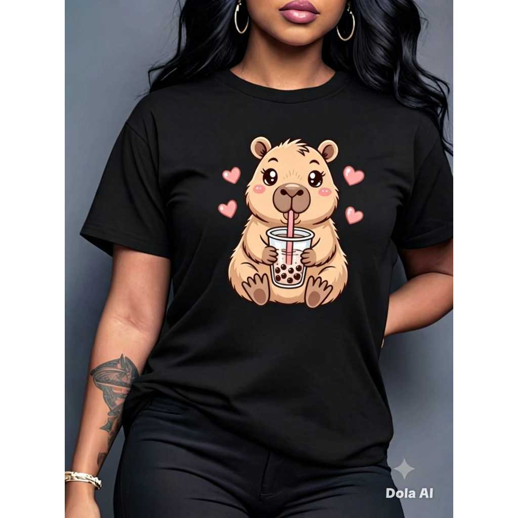 Blusa Camiseta Feminina CAPIVARA Fofa Estilosa Confortável  Varias Cores 100% Algodão Fio 30.1 Premium